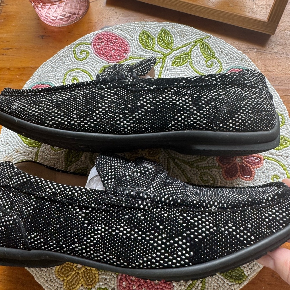 👑👑👑Stacy Adams Men’s 10.5 Sparkle Black/Silver/White Slip-Ons👑👑🫶